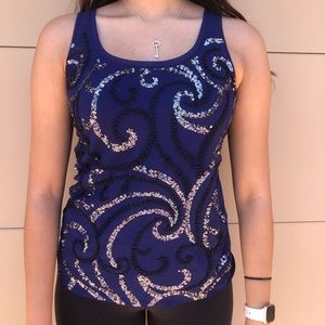 Express Navy Sequin Beaded Top Sz S